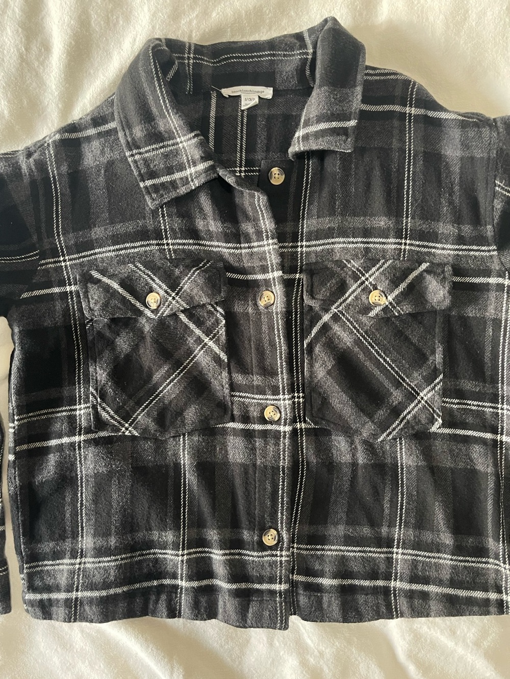 Beachlunchlounge Black & Gray Plaid Flannel Shacket Size S